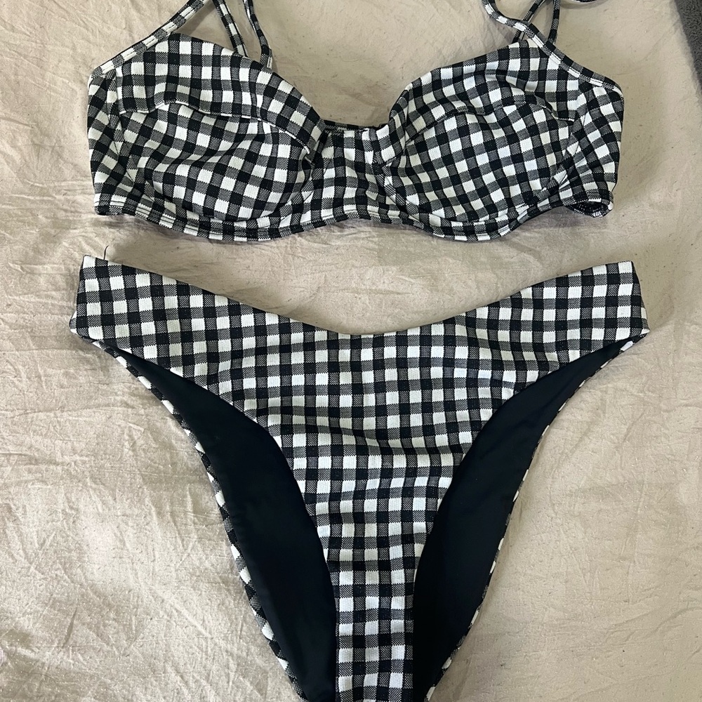 Mara Hoffman Black and White Gingham Bikini Set